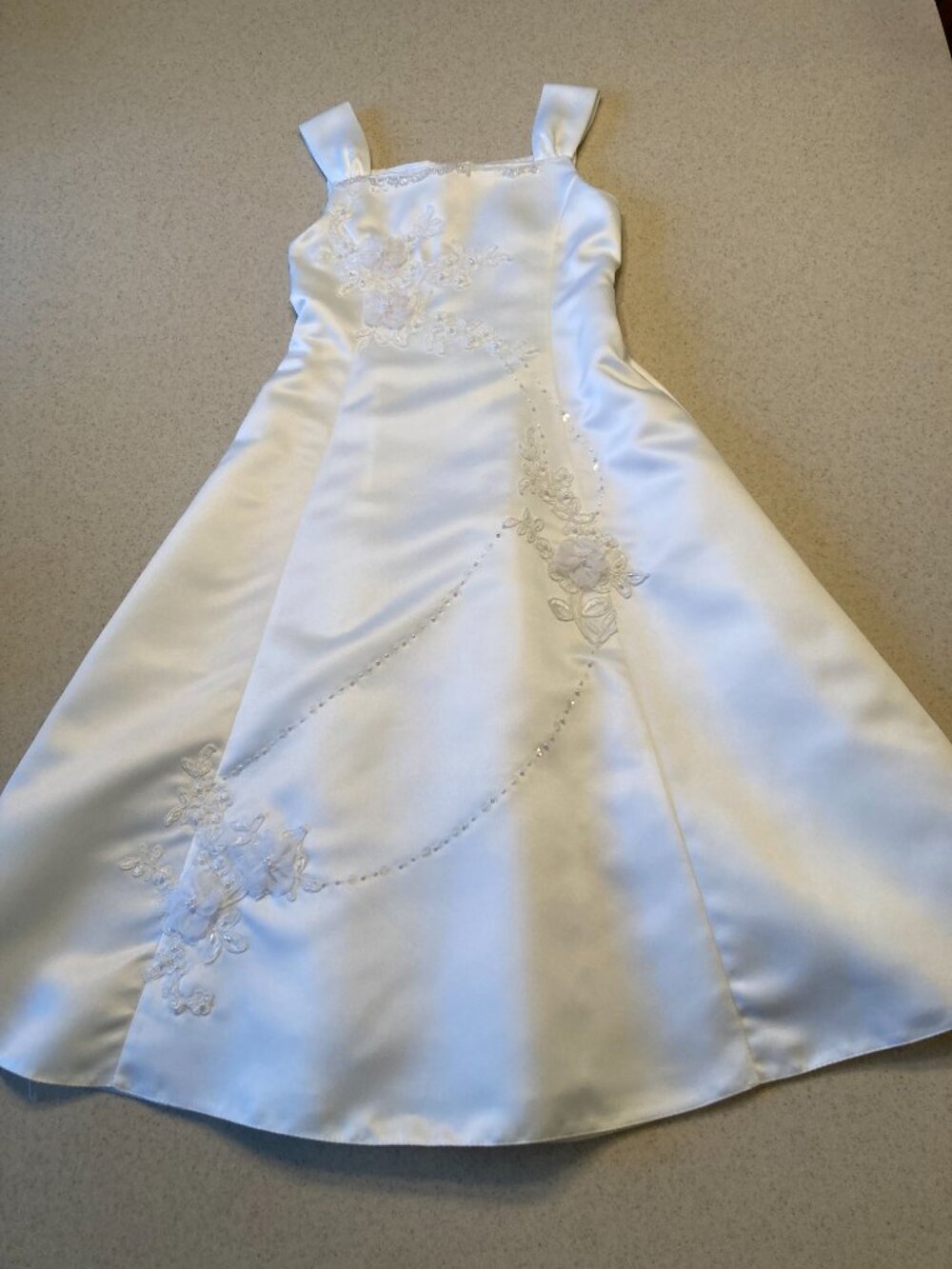 Bonnie Jean Beaded Flower Girl Communion Dress, Jacket, Slip, & Veil Girls Sz  7